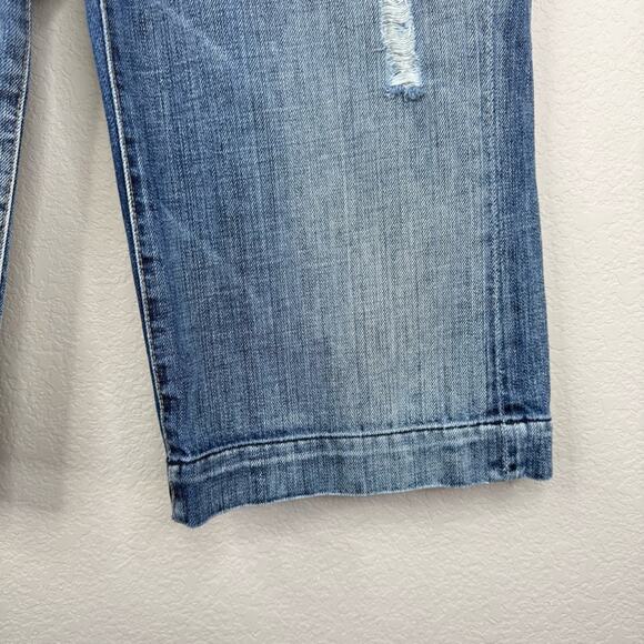 7 For All Mankind DOJO Shorts Long Made  USA Womens 28 Blue Denim Distressed - Picture 10 of 15